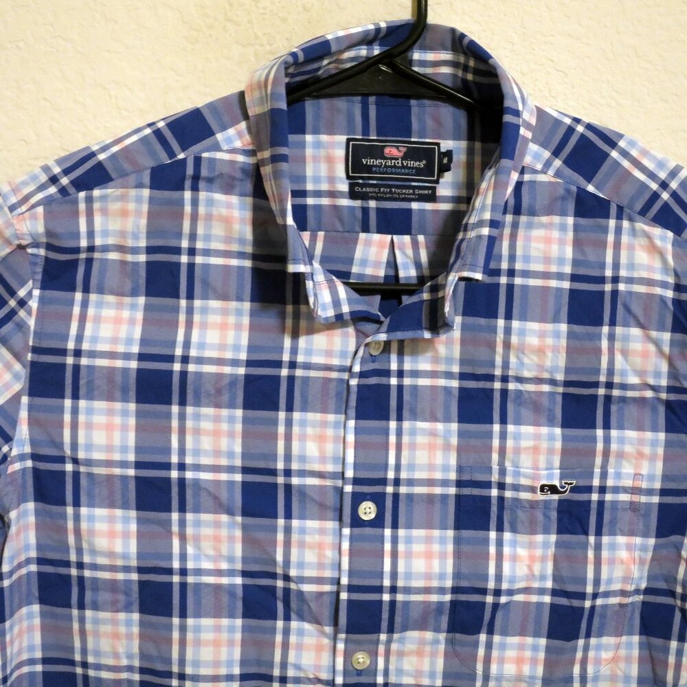 Vineyard Vines Shirt Mens Medium Long Sleeve Button Performance Blue White Red